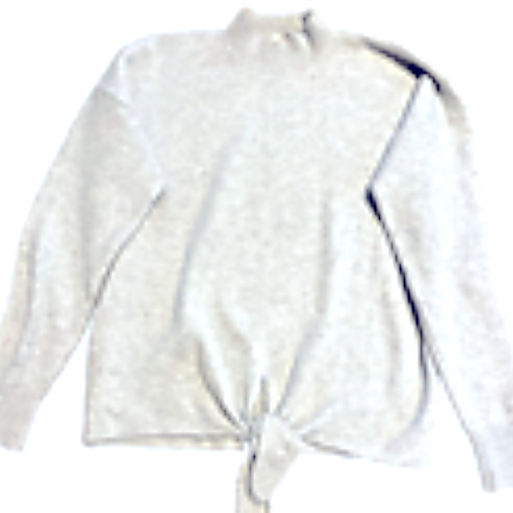 Women’s Sweater Crew Neck Tie Front Wool Blend Soft Heather Gray LOFT Size M